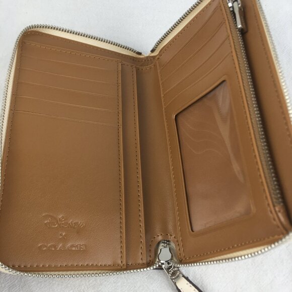 Disney Coach Dumbo Zip Wallet Ivory X Leather Accordion Long Wallet Logo Print - Picture 6 of 8